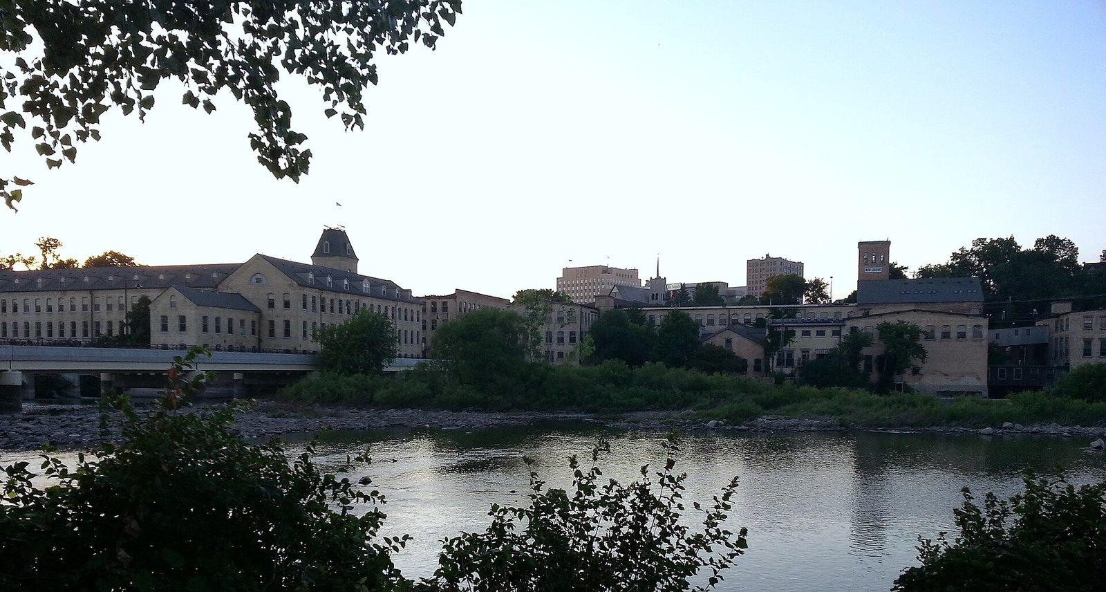 Downtown Appleton skyline seen across the Fox River in Appleton, Wisconsin