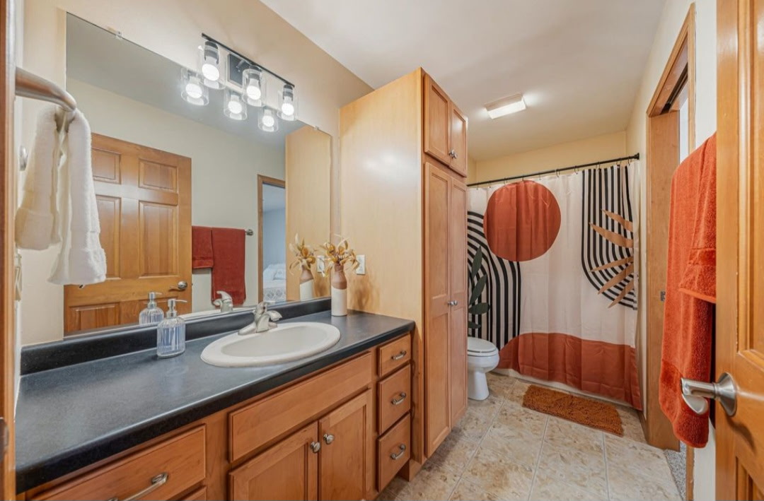 Full bathroom with wood vanity, 646 S Lincoln St, Hortonville WI